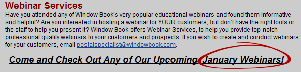January 2012 Webinar Educational Schedule