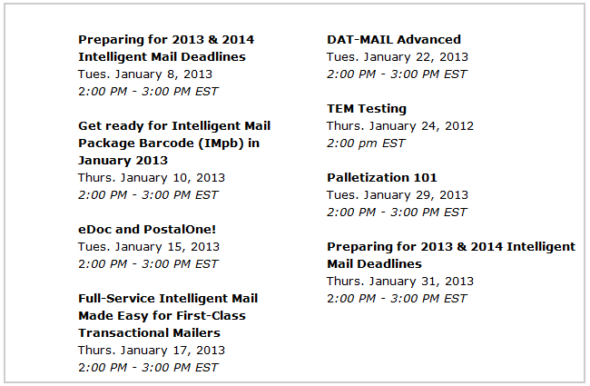 January 2013 Webinar Schedule from Window Book, Inc.